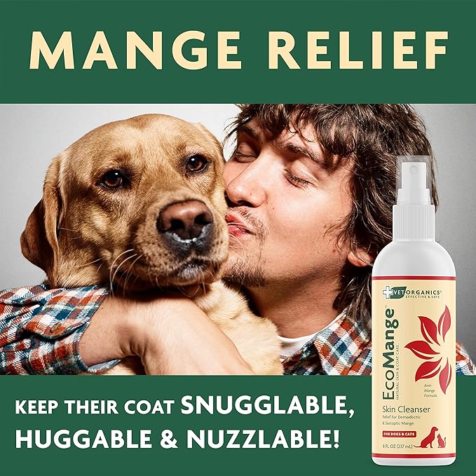 EcoMange Mange Relief for Dogs & Cats – 8 Oz. Cat & Dog Itch Relief, Sarcoptic & Demodectic Mite Spray – Herbal Extract & Essential Oil Itch Relief for Dogs – Natural Cat & Dog Sprays by Vet Organics-PurrikoPets