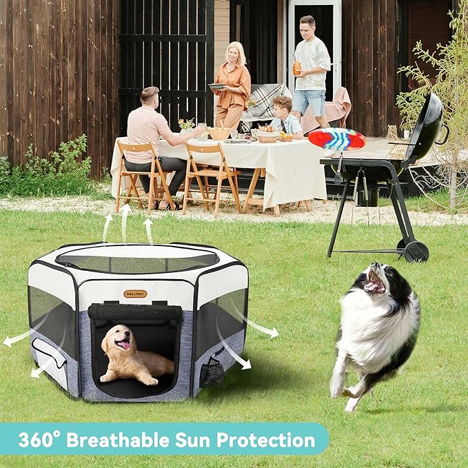 Dog Playpen, Portable Pet Play Pen Foldable Carrying Case, Puppy Pens Outsid for Small Cat Indoor/Outdoor, Removable Mesh Shade Cover-PurrikoPets