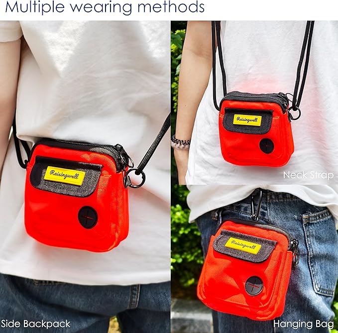 Dog Treat Pouch for Pet Walking and Training with Clicker Poop Bags, and Three Bags Design Small Fanny Zipper Pack Holder for Puppy Snack Dispenser Kit for Leash and Outdoor Use (Orange)-PurrikoPets