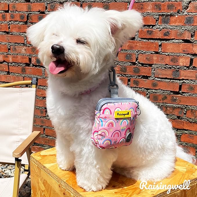 Dog Treat Pouch for Pet Walking and Training with Clicker Poop Bags Small Fanny Zipper Pack Holder for Puppy Snack Dispenser Kit for Leash and Outdoor Use (Rainbow)-PurrikoPets