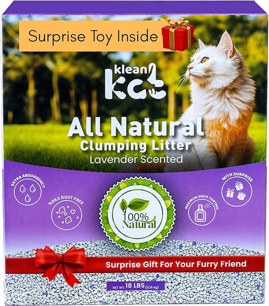 All Natural Clumping Cat Litter – Multiple Scents – Low Dust, Odor Control – (Lavender) 18 lb - Surprise Toy Inside-PurrikoPets