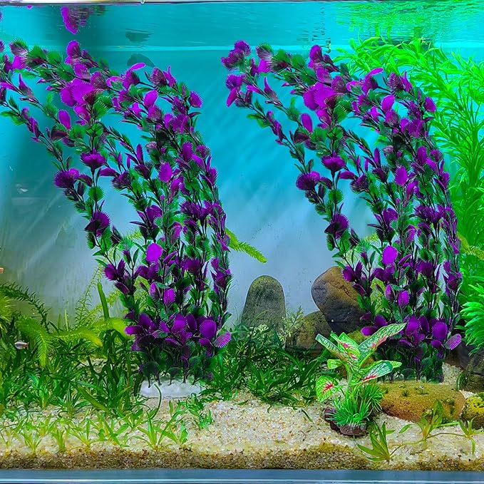 20.47 Inch Tall Aquarium Plants – Large Lifelike Artificial Fish Tank Decorations, 2 Pcs Fish Tank Plants Plastic，Durable & Safe for Freshwater/Saltwater Aquariums (Purple (Style C))-PurrikoPets