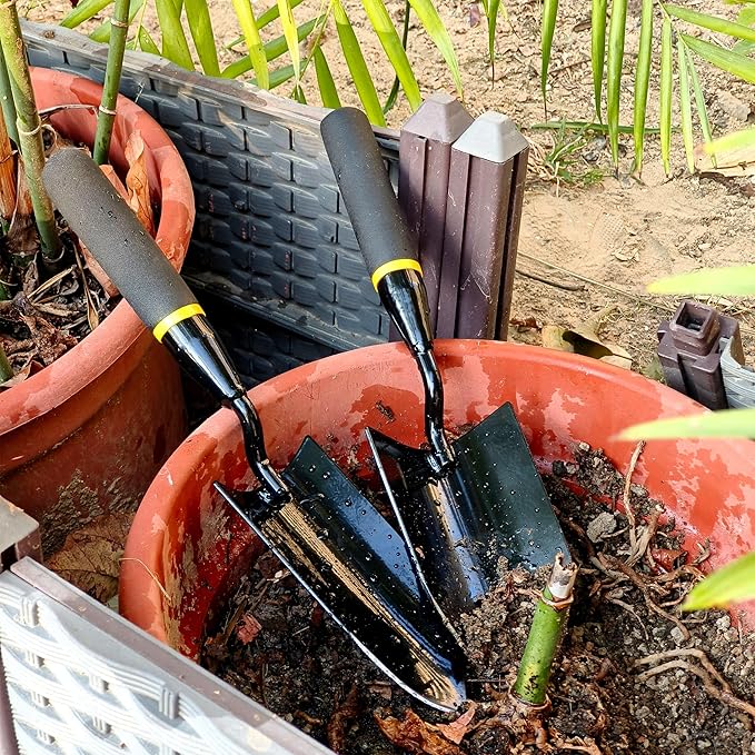 2-in-1 Trowel and Transplanter Gardening Tool Set, Outdoor Hand Tools, with Non-Slip Handle and Protective Blade Covers, Ideal Gardening Gifts for All (Black)-PurrikoPets