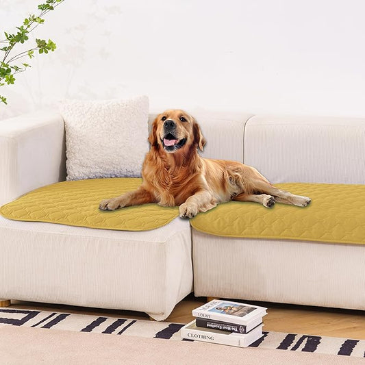 gogobunny 100% Double-Sided Waterproof Dog Bed Cover Pet Blanket Sofa Couch Furniture Protector for Puppy Large Dog Cat, Reversible (32x53 Inch (Pack of 1), Dark Yellow/Light Yellow)-PurrikoPets