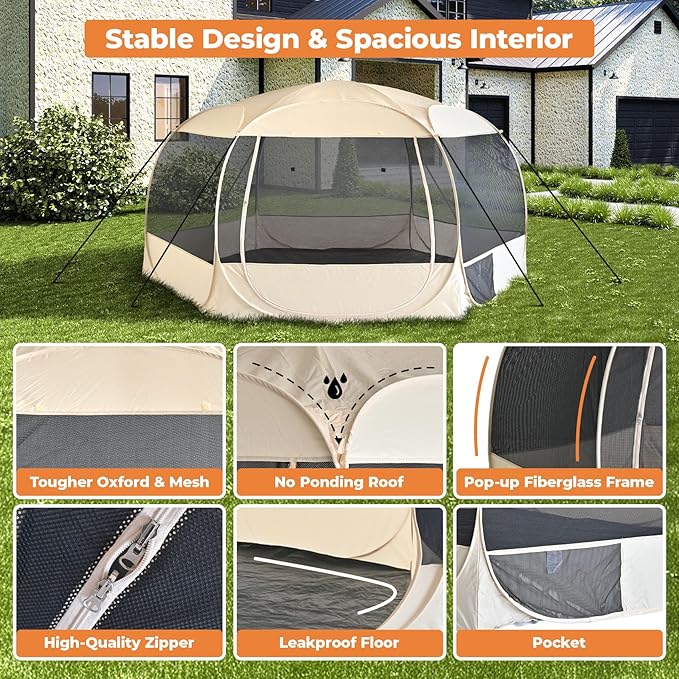EighteenTek XXLarge Popup Portable Dog Houses, 10'x4.8'H Assembly-Free Gazebo-Style Dog Cot Cat Playpen Screen Pet Tent Sun Shade Shelter Dog Bed with Canopy for Outdoor Anti-Bugs with Leakproof Floor-PurrikoPets
