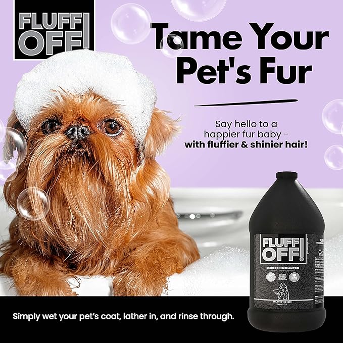 Fluff Off! by Girl With The Dogs, Natural Deshedding Dog & Cat Shampoo, 1 Gal, Made in USA, 8 Wks+-PurrikoPets
