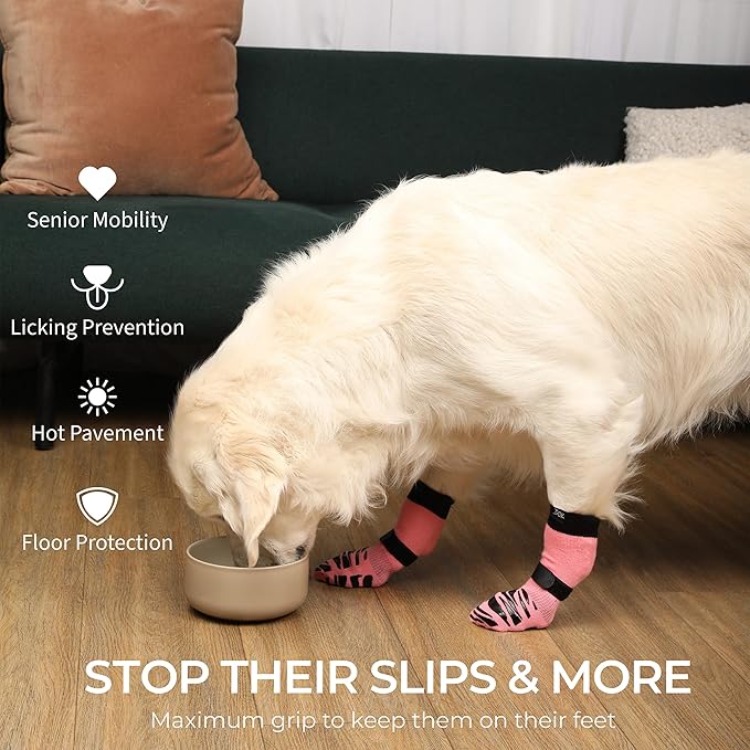 DOK TigerToes Premium Non-Slip Dog Socks for Hardwood Floors - Extra-Thick Grip That Works Even When Twisted - Prevents Licking, Slipping, and Great for Dog Paw Protection (Sassy Pink, X-Large)-PurrikoPets