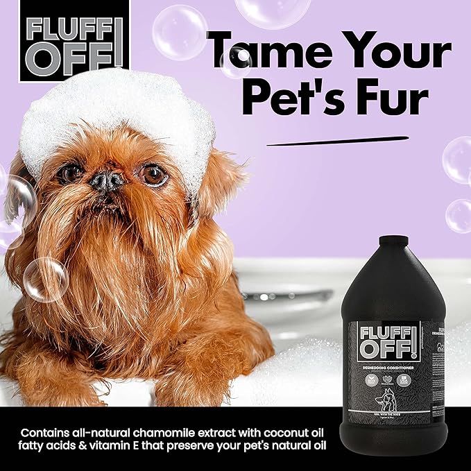 Fluff Off! by Girl With The Dogs, Natural Deshedding Dog/Cat Conditioner, 1 Gal, Made in USA 8 Wks+-PurrikoPets