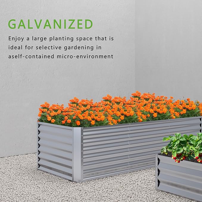 4x2x2FT Galvanized Raised Garden Bed,Planter Raised Beds-Metal Garden Box,Large Plant for Outdoor Planting, Vegetables Bed，Flower,herb-Sliver-PurrikoPets