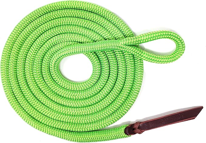 Double Braid Lead Rope with Eye Splice Loop, 12-14FT Lengths (Neon Green, 14 ft.)-PurrikoPets