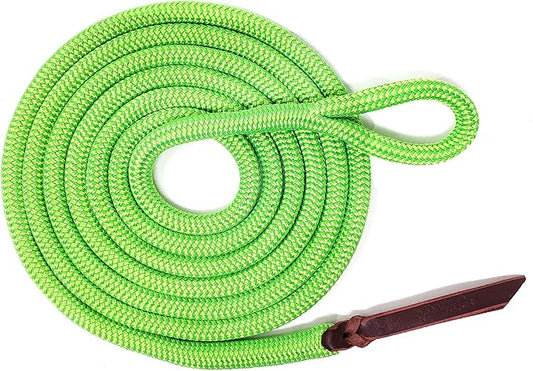 Double Braid Lead Rope with Eye Splice Loop, 12-14FT Lengths (Neon Green, 14 ft.)-PurrikoPets