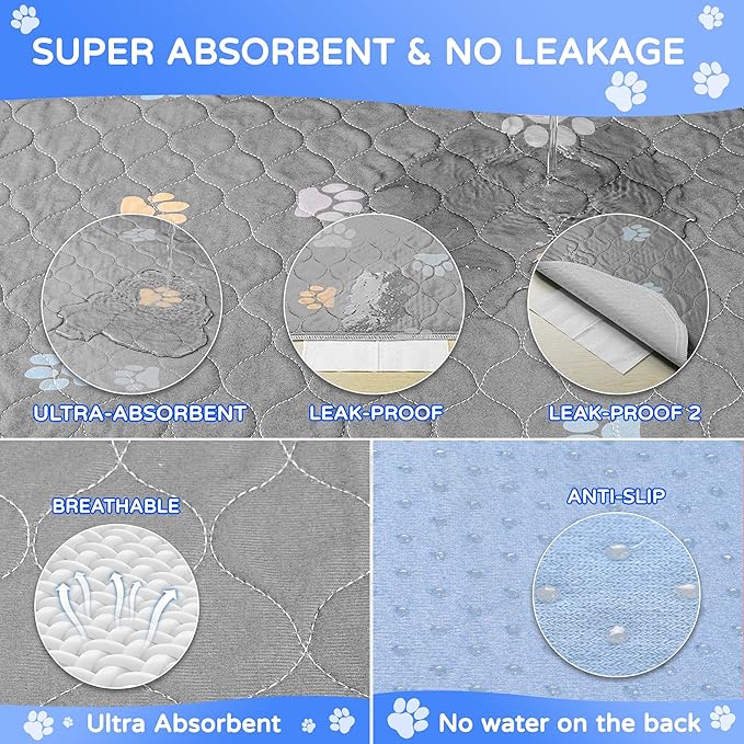 Aitmexcn Washable Puppy Dog Pee Pad, 2PCS 100% Waterproof Whelping Training Mat for Puppy/Senior Dog, Fast Drying Reusable Puppy Pads for Indoor, Outdoor and Car Travel- 36 x 48'' Llight Gray-PurrikoPets