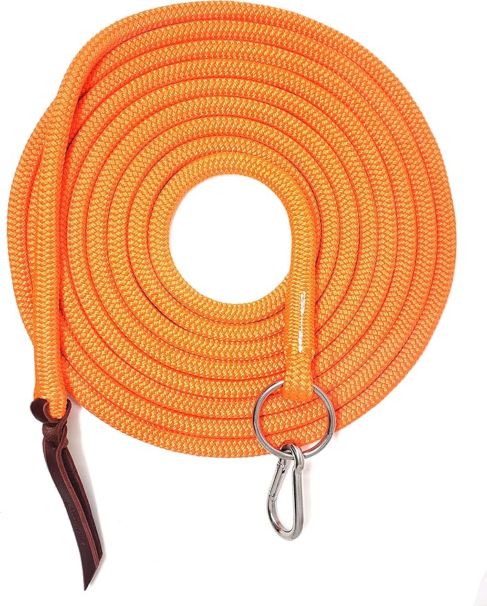 22' Long Line with SS O Ring and Carabiner (Neon Orange)-PurrikoPets