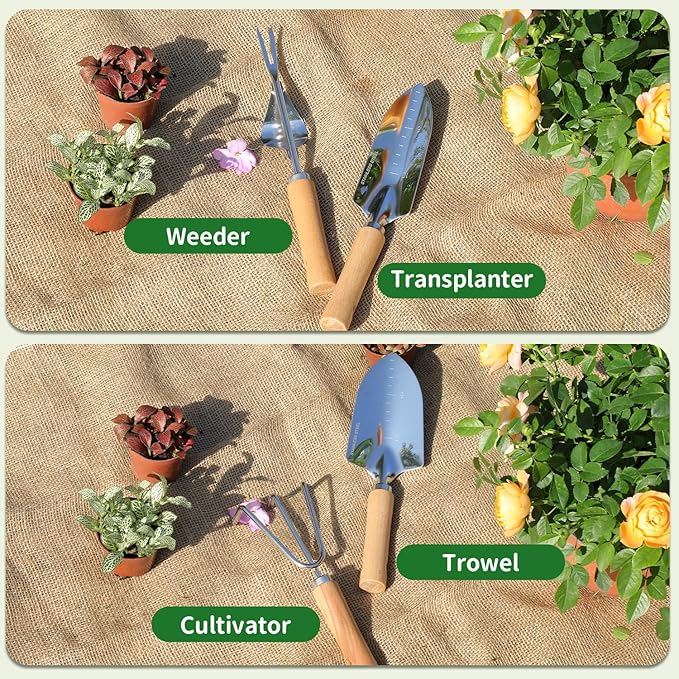 Gardening Tools 10-Piece Heavy Duty Stainless Steel Hand Tools with Durable Garden Tools Storage Tote,Rust-Proof Garden Tool Set, Ideal Gardening Gifts for Women Yellow Floral Pattern Design-PurrikoPets