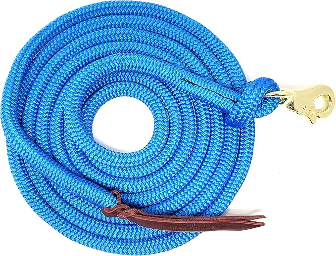 Double Braid Lead Rope with Eye Splice Loop, 12-14FT Lengths (Blue, 14 ft.)-PurrikoPets