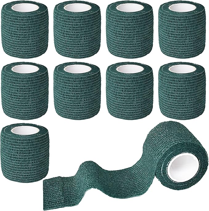 9 Pack 2" x 5 Yards Self Adhesive Bandage Wrap Self Stick Wrap for Ankle, Wrist, Finger, Sports, Breathable Cohesive Vet Tape for Pets (Dark Green)-PurrikoPets