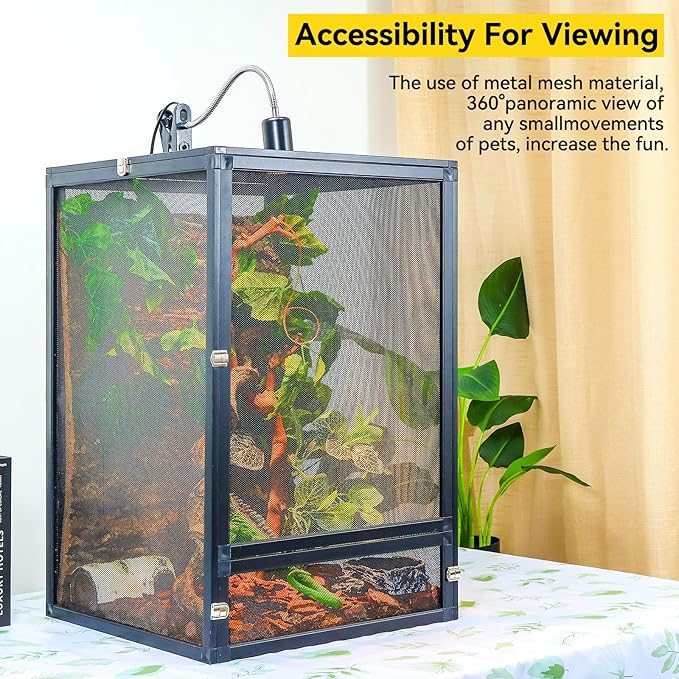 33 Gallon 360° Panoramic Foldable Reptile Terrarium Kit: Crested Gecko Tank and Reptile Cage for Superior Ventilation, Easy Feeding, Sturdiness, and Simple Assembly (Black, 26"x17"x17")-PurrikoPets