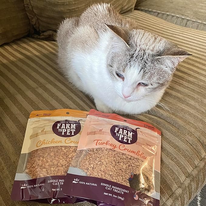 Farm To Pet Cat Treat Crumbles | Single Ingredient Chicken and Turkey, Chicken Snacks - Healthy Treats for Indoor Cats| Kitten Treats - Cat Products (Mix with Wet/Dry Food)-PurrikoPets