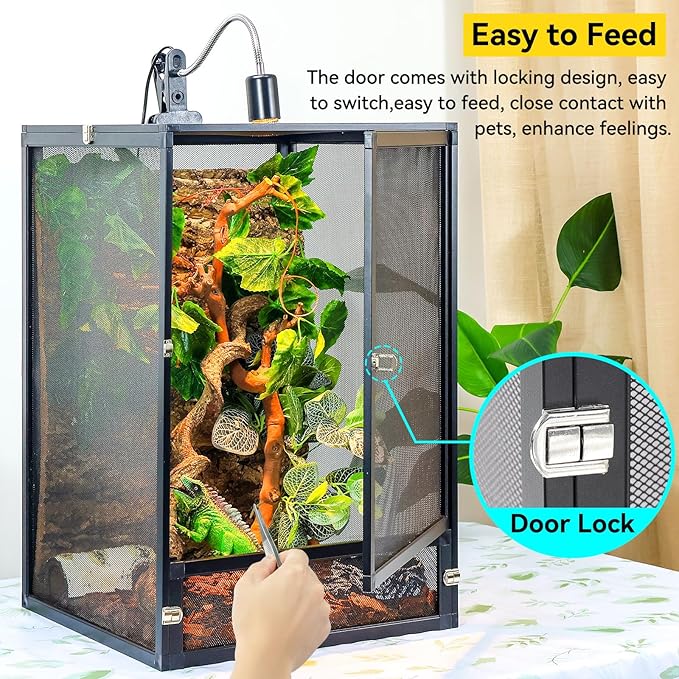 33 Gallon 360° Panoramic Foldable Reptile Terrarium Kit: Crested Gecko Tank and Reptile Cage for Superior Ventilation, Easy Feeding, Sturdiness, and Simple Assembly (Black, 26"x17"x17")-PurrikoPets