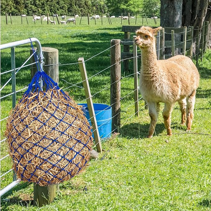 Fabbay 4 Pcs Slow Feed Hay Net Feeder Hay Bag for Horses Slow Feeder 40 Inch Length with 2 Inch Holes Hanging Horse Feed Net for Goat Cattle Equine Stalls Barn Supplies(Blue)-PurrikoPets