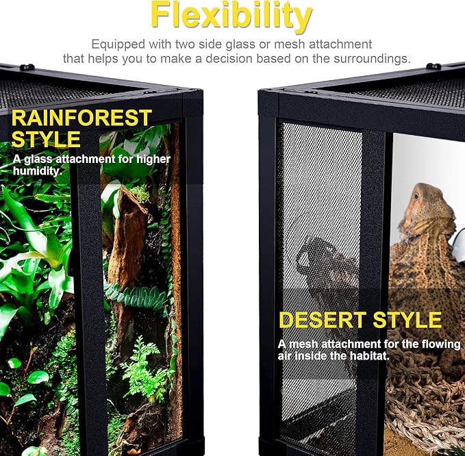32 Gallon Professional Glass Terrarium 24"x18"x18" Durable Reptile Habitat Tank with Heat Resistant Aluminum Alloy Frame, Dual Front Swinging Doors for no Jam by Sand and Other Debris-PurrikoPets