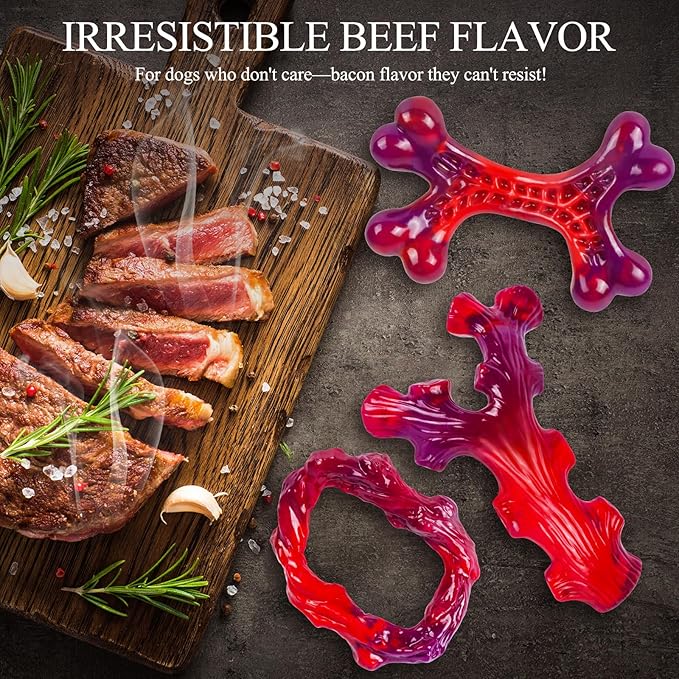 3 Pack Indestructible Dog Chew Bones for Aggressive Chewers - Heavy Duty Long Lasting Chew Toys for Large Dogs, Nylon Teeth Cleaning Toys-PurrikoPets