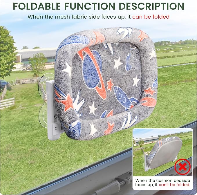 2 Pack Cat Window Perch, Glow in The Dark Foldable Cat Hammock with Cozy Pad Bed, Breathable Cordless Window Seat with Stud Metal Frame for Large Cats and Kitten (Cushion Bed, 2 Pack - L)-PurrikoPets