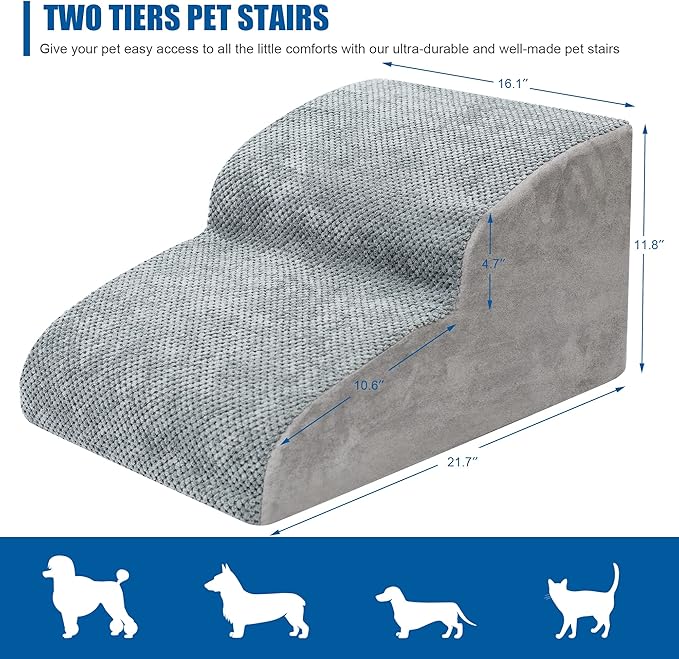 Dog Stairs for Small Dogs - High Density Foam Pet Steps, Extra Wide Dog Ramp with Non-Slip Bottom for High Beds, Couch and Sofa, Best for Dogs Injured, Older Doggy Cats-PurrikoPets