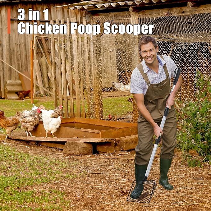 Esmorah Chicken Poop Scooper for Sand & Coop Cleaning - Sifting Shovel with 22"-40" Adjustable Handle, 3 Lengths Heavy Duty Stainless Steel Sifter-PurrikoPets