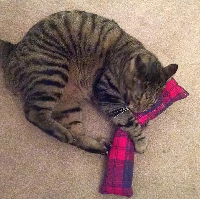 15" Cat Kicker Toy with Refillable Catnip Pocket (Red Flannel) - Filled with 1 oz Premium Canadian Catnip-PurrikoPets