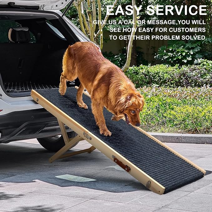Folding Dog Ramp Safety, Wooden Adjustable Height Pet Ramps, Potable Dog Steps with Non-Slip Traction Mat, Dog Step for Bed, Dogs Stairs for SUV Car, Couch, Safe,Height Bed-PurrikoPets