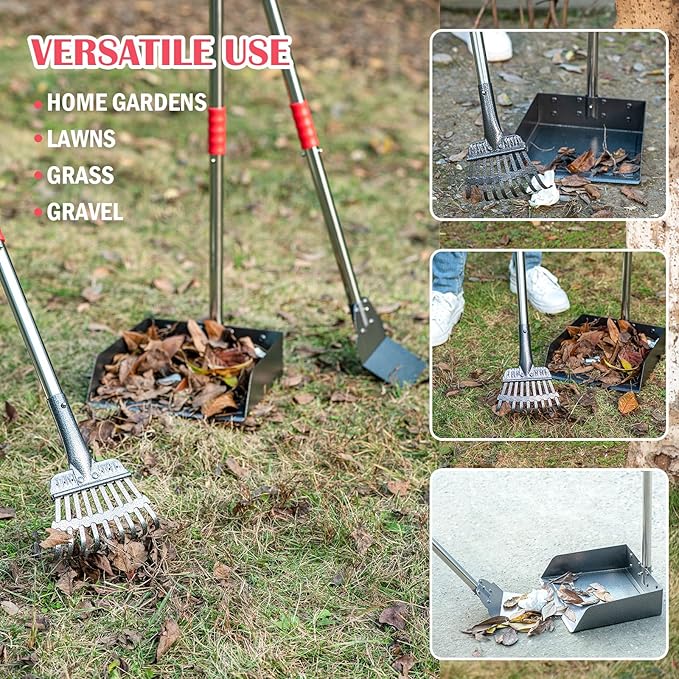 Dog Pooper Scooper Set, Pooper Scooper for Dog, Heavy Duty Stainless Steel Rake with Extra Large Tray & Spade No Bending Clean Up for Pet Waste Removal, for Grass, Dirt Or Gravel.-PurrikoPets