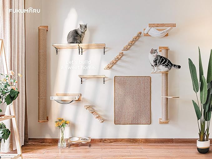 FUKUMARU Cat Hammock Wall Mounted, Kitty Beds and Perches, Wooden Cats Furniture, Stable Wall Shelves for Sleeping, Playing, Climbing, and Lounging-PurrikoPets
