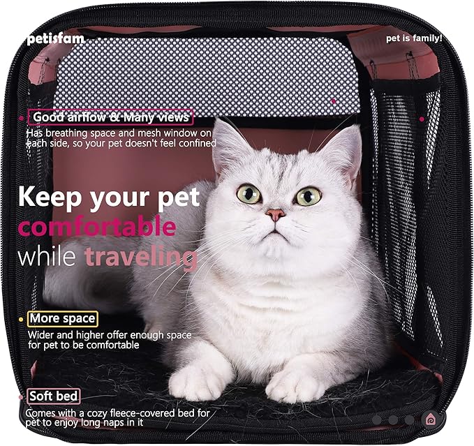 Easy Top Load Large Cat Carrier for Large and Medium Cats, Small Dogs. Easy to get cat in, Carry, Storage, Clean and Escape Proof, Pink-PurrikoPets