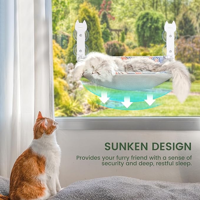 2 Pack Cat Window Perch, Glow in The Dark Foldable Cat Hammock with Sunken Design & Removable Soft Cover, Breathable Cordless Window Bed for Resting Indoor Kitten (Shallow Perch, 2 Pack - M)-PurrikoPets