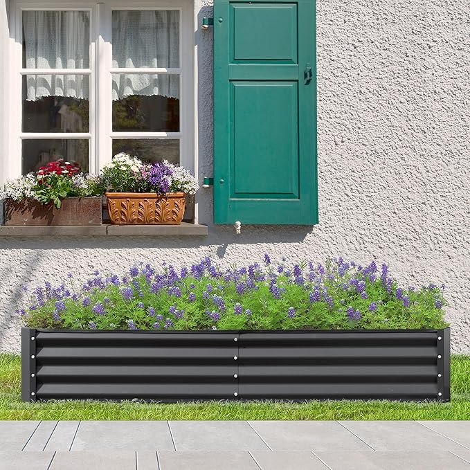 Domi Galvanized Raised Garden Bed, 6x3x1Ft Thickening Metal Planter Box for Vegetables Bottomless for Backyard Outdoor, 1" Deep w/ 128 Gallon Capacity - Dark Gray-PurrikoPets