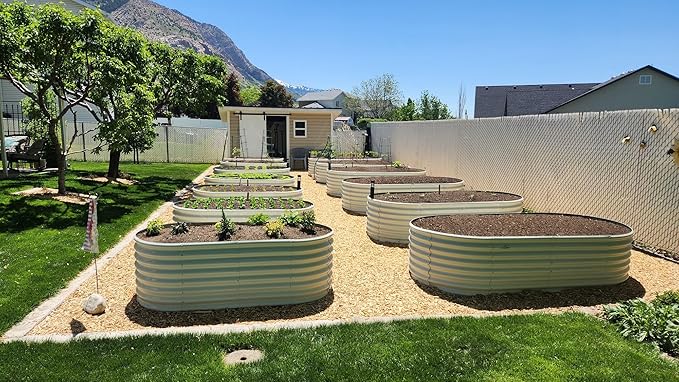 A ANLEOLIFE 6X3X2 ft Galvanized Raised Garden Beds Outdoor, Oval Large Metal Deep Root Planter Box for Planting Vegetables Flowers Herb, Anti-Rust & Easy-Setup, Antique White-PurrikoPets