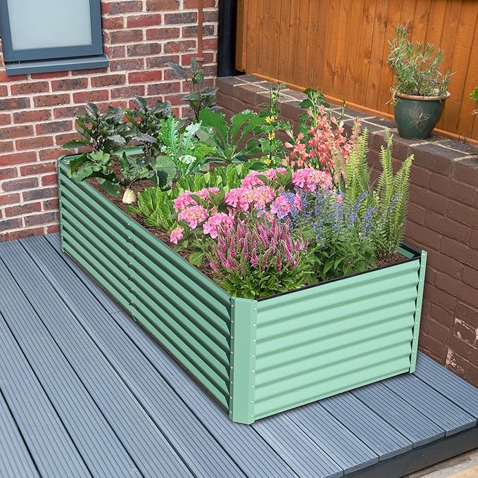 Domi Raised Garden Beds Outdoor, 6x3x2ft Thickening Tall Metal Rectangular Deep Root Box Planter for Vegetables, Flowers, Herbs, and Succulents 2" Deep w/ 256 Gallon Capacity - Green-PurrikoPets