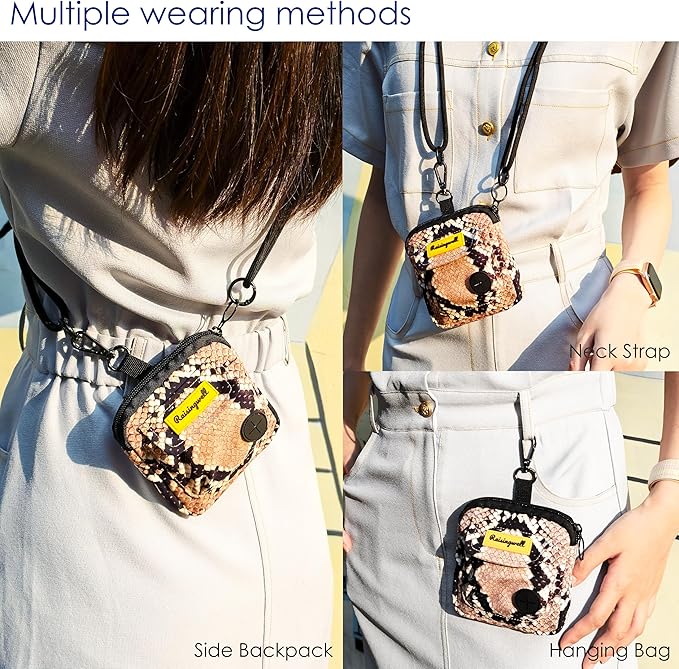 Dog Treat Pouch for Pet Walking and Training with Clicker Poop Bags and Double Bag Design Small Fanny Zipper Pack Holder for Puppy Snack Dispenser Kit for Leash and Outdoor Use Snake Skin-PurrikoPets