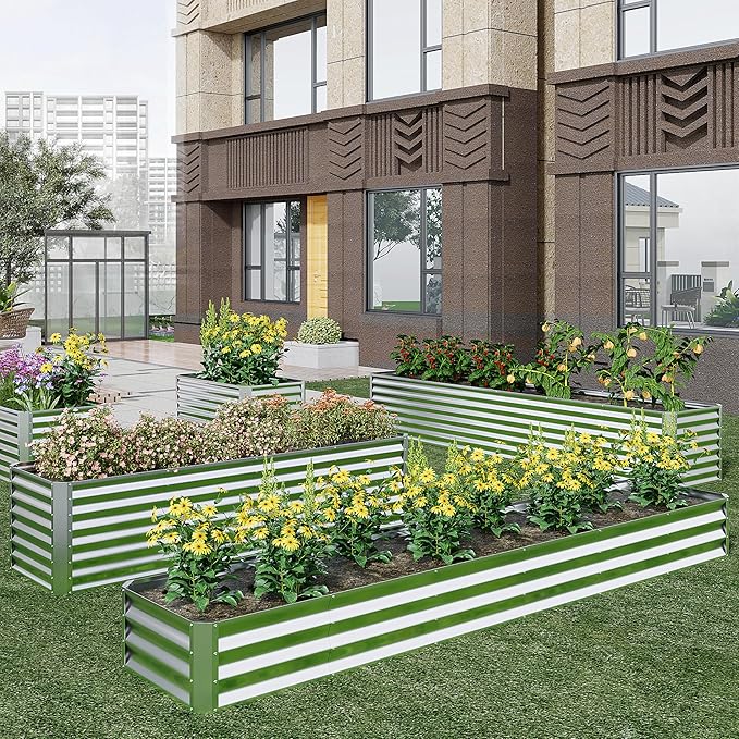 EKX 8x4x2FT Galvanized Raised Garden Bed, Raised Garden Bed Kit-Metal Planter Box Outdoor,Planting for Vegetables, Fruits,Herbs, Flowers-Slive-PurrikoPets