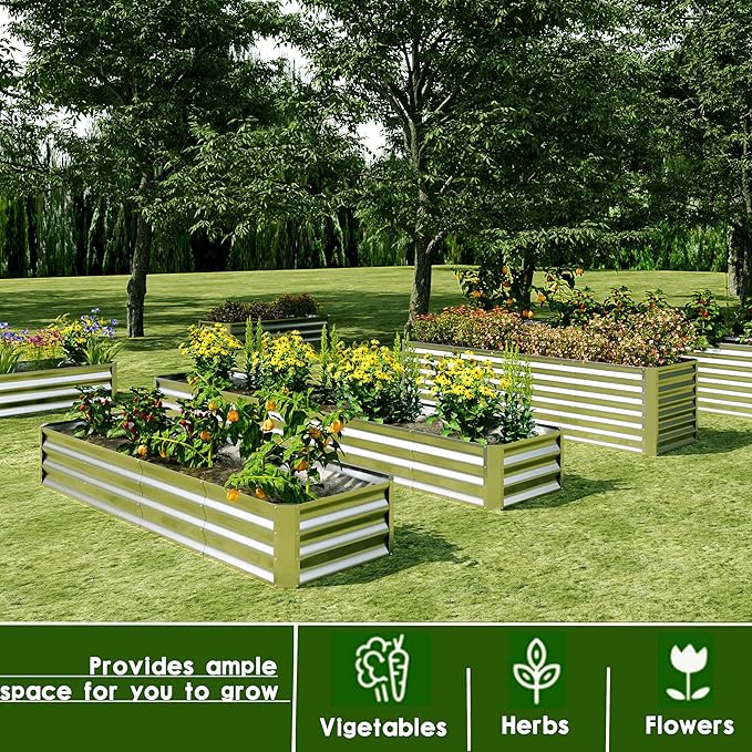 EKX 8x4x2FT Galvanized Raised Garden Bed, Raised Garden Bed Kit-Metal Planter Box Outdoor,Planting for Vegetables, Fruits,Herbs, Flowers-Slive-PurrikoPets
