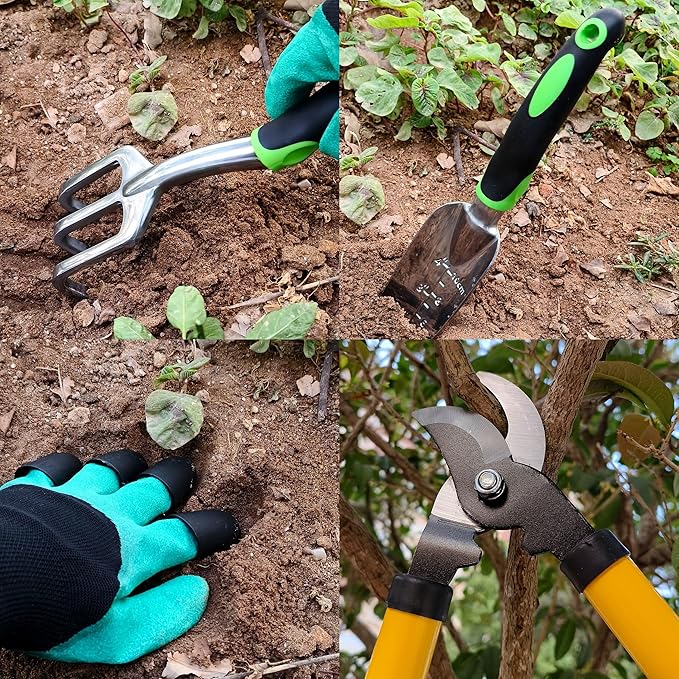 Gardening Tools – 42 Piece Premium Gardening Tool Set,Heavy Duty Hand Tools with Fashion Garden Tools Organizer Handbag,Rust-Proof Gardening Tool Kit, Ideal Gardening Gifts for All (Green/Grey)-PurrikoPets