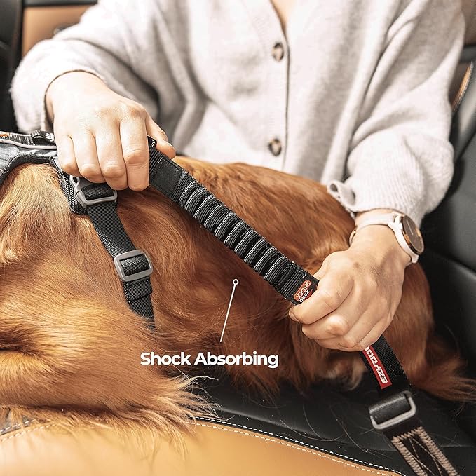 EzyDog Zero Shock Click - Shock Absorbing Dog Seat Belt Car Harness Attachment for Dogs - Adjustable Dog Restraints Seatbelts for Car Travel and Safety - (20in - 26in, Black)-PurrikoPets