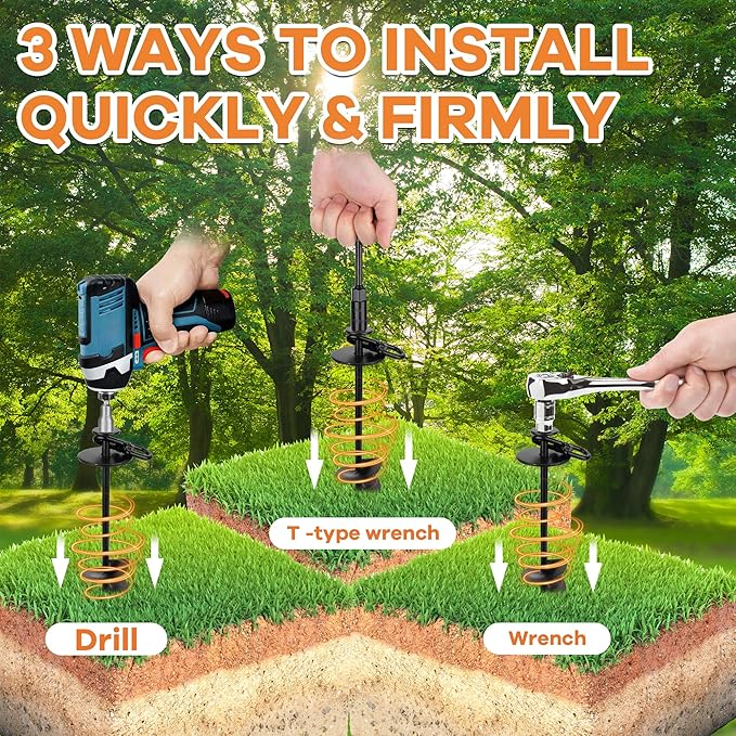 Dog Tie Out Stake, Heavy Duty 360°Swivel Dog Outside Lead Cable, Screw in Spike Auger Ground Stake Anchors with Power Nut Drill Bit, T Wrench and Leash, for Yard Camping Beach-PurrikoPets