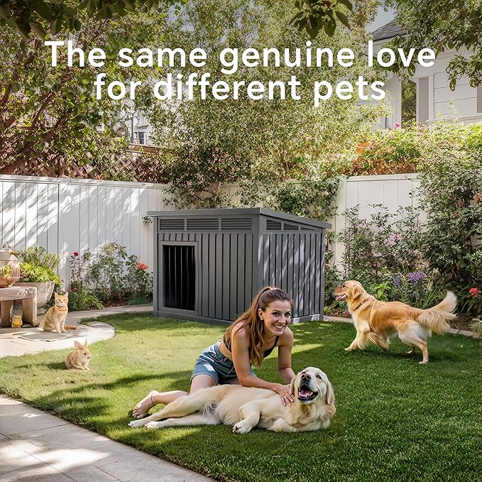 Dog House Indoor Outdoor,Resin Waterproof Puppy Shelter with Air Vents and Elevated Floor,Air Rod on Top to Open,Dog Kennel for Small to Medium Dogs(Grey,32.2 * 25.12 * 24.13)-PurrikoPets