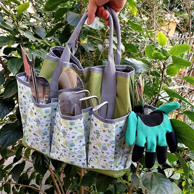 Gardening Tools – 42 Piece Premium Gardening Tool Set,Heavy Duty Hand Tools with Fashion Garden Tools Organizer Handbag,Rust-Proof Gardening Tool Kit, Ideal Gardening Gifts for All (Green Floral)-PurrikoPets
