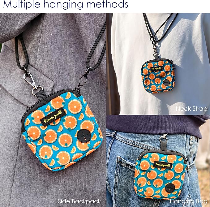 Dog Treat Pouch for Pet Walking and Training with Clicker Poop Bags Small Fanny Zipper Pack Holder for Puppy Snack Dispenser Kit for Leash and Outdoor Use (Fruit Orange)-PurrikoPets