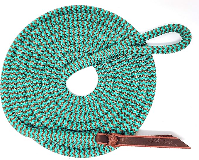 Double Braid Lead Rope with Eye Splice Loop, 12-14FT Lengths (Turquoise with Brown, 14 ft.)-PurrikoPets