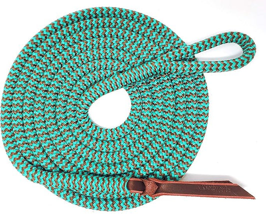 Double Braid Lead Rope with Eye Splice Loop, 12-14FT Lengths (Turquoise with Brown, 14 ft.)-PurrikoPets