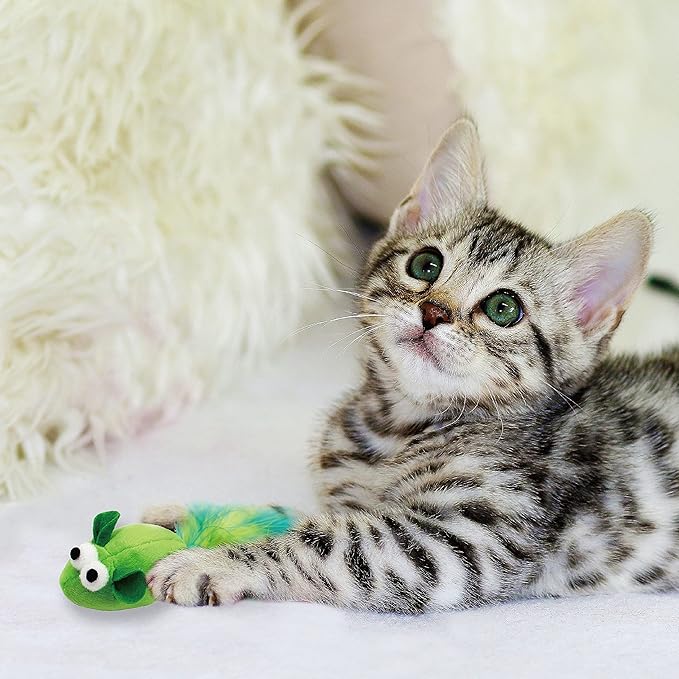 5 Pack Interactive Catnip and Feather Cat Toys, Multi-Colored Mice with Long Feather Tail, Accessories for Indoor Cat, Catnip Plush Toys with Natural Feathers and Rattles-PurrikoPets